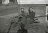 Abel og kamerat utanfor heimen på Haugland 1940.